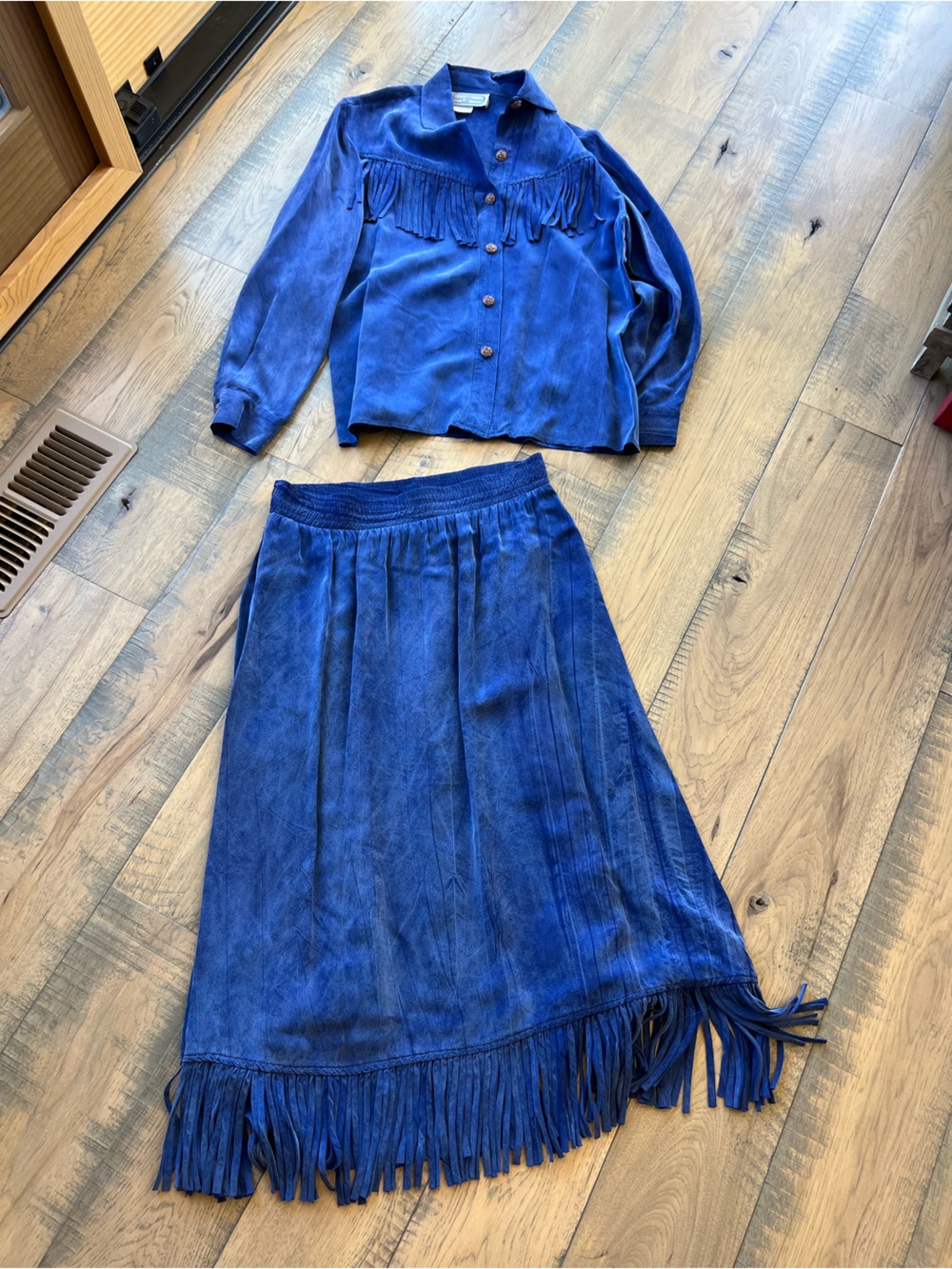 Deep Blue Western Silk Skirt Set